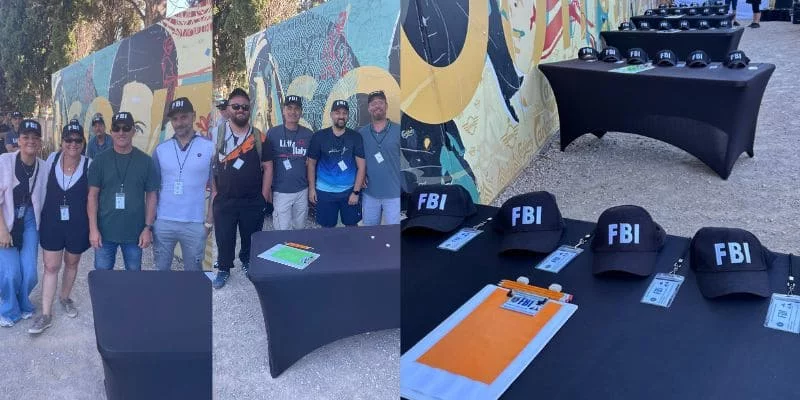 Photo de notre journée cohésion, une des équipes posant avec leurs casquettes et badges du FBI