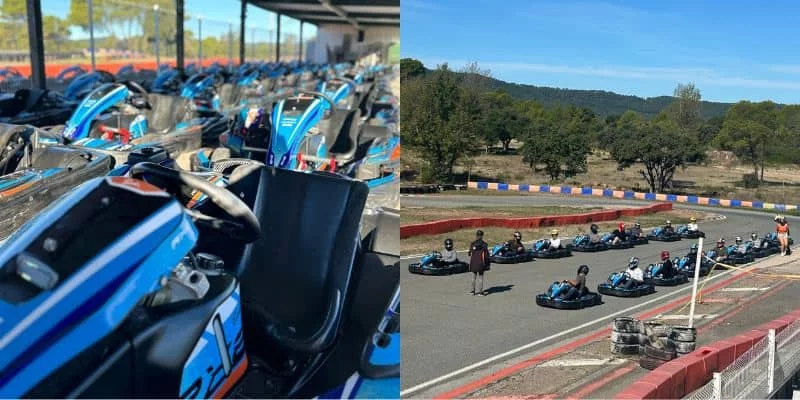 Collaborateurs sur leurs karts au départ de la course