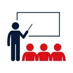 Pictogramme représentant la formation avec une personne devant un tableau montrant quelque chose à ses élèves